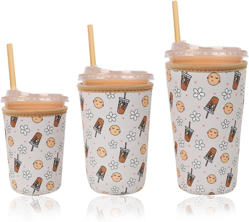 Haevola Reusable Insulated Neoprene Iced Coffee Cup Sleeve, Durable Drink Sleeve for Cold Beverages, Beverage Holder for Iced Coffee, Beige Coffee - Image 1